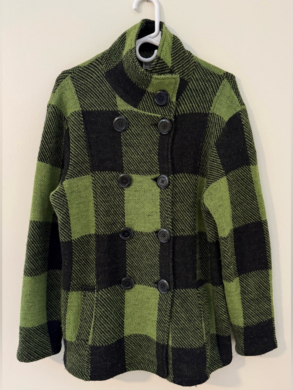 KEREN Hart 100% Wool Plaid Sweater Jacket Sz M